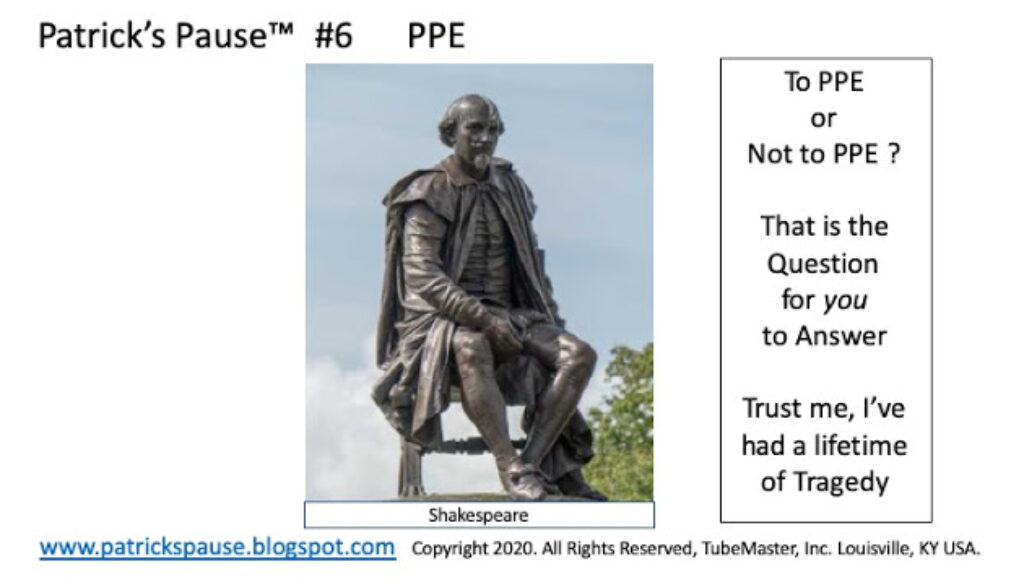 Shakespear statue meme "To PPE or Not to PPE? That is the question for you to answer"